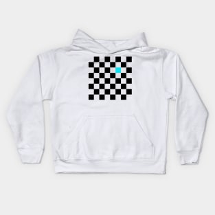 Checkered Black and White with One Cyan Square Kids Hoodie